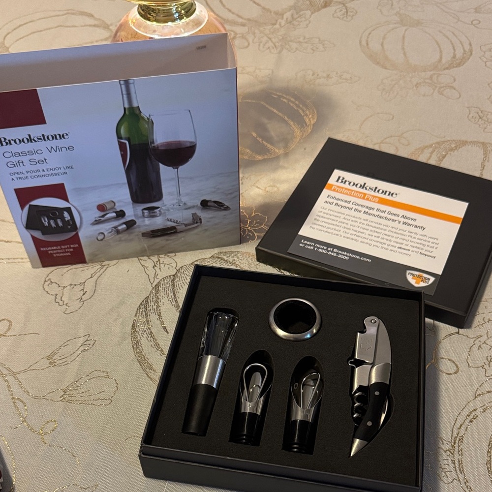 Brookstone Wine Accessory Set with Black and Silver Accents